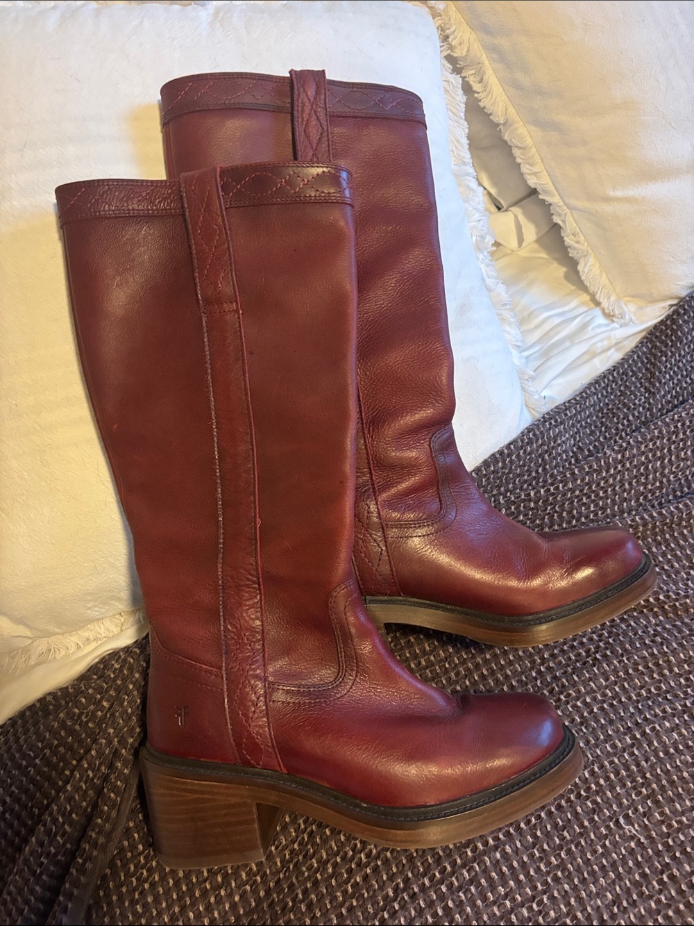 Cherry red chunky Frye boots